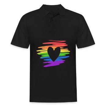 lgbt farben regenbogen flagge herz liebe - Männer Poloshirt - Schwarz - Vorne - Kai (181cm)