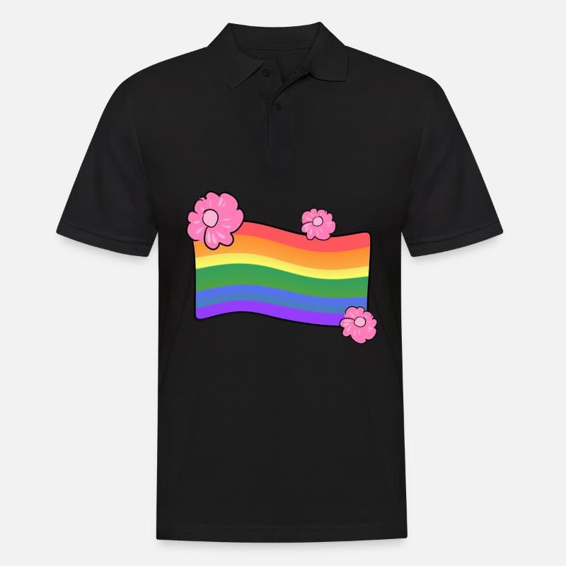 lgbt drapeau fleurs amour arc-en-ciel - Polo Homme - noir