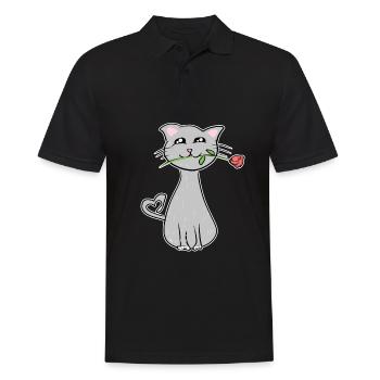 graue cartoon katze rose blume romantisch - Männer Poloshirt - Schwarz - Vorne - Kai (181cm)