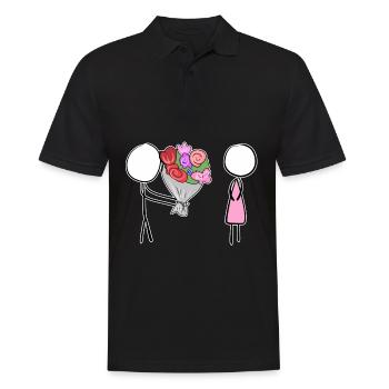 valentinstag romantisch blumen schenken pärchen li - Männer Poloshirt - Schwarz - Vorne - Kai (181cm)