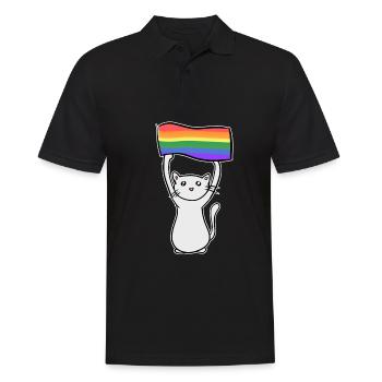 chat gris avec l’amour du drapeau lgbt - Polo Homme - noir - Devant - Kai (181cm)