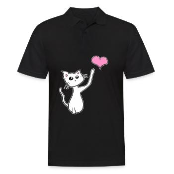 katze haustier symbol herz liebe - Männer Poloshirt - Schwarz - Vorne - Kai (181cm)