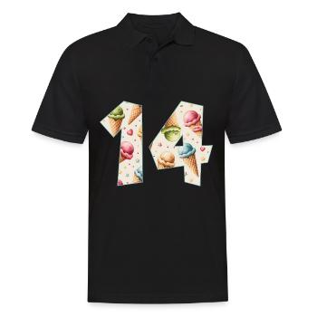 EISCREME NUMMER 14 JAHRE EIS 14. GEBURTSTAG - Männer Poloshirt - Schwarz - Vorne - Kai (181cm)