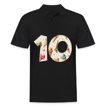 EISCREME NUMMER 10 JAHRE EIS 10. GEBURTSTAG - Männer Poloshirt - Schwarz - Vorne - Kai (181cm)