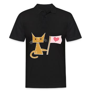 Liebe Flagge Herz Katze Tier - Männer Poloshirt - Schwarz - Vorne - Kai (181cm)