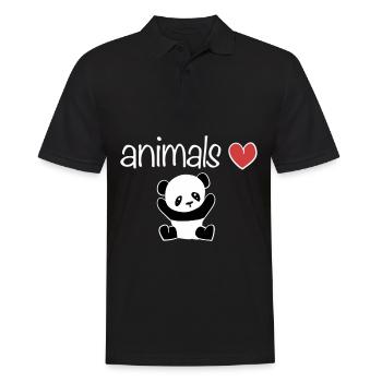 animaux coeur animal amour texte panda - Polo Homme - noir - Devant - Kai (181cm)