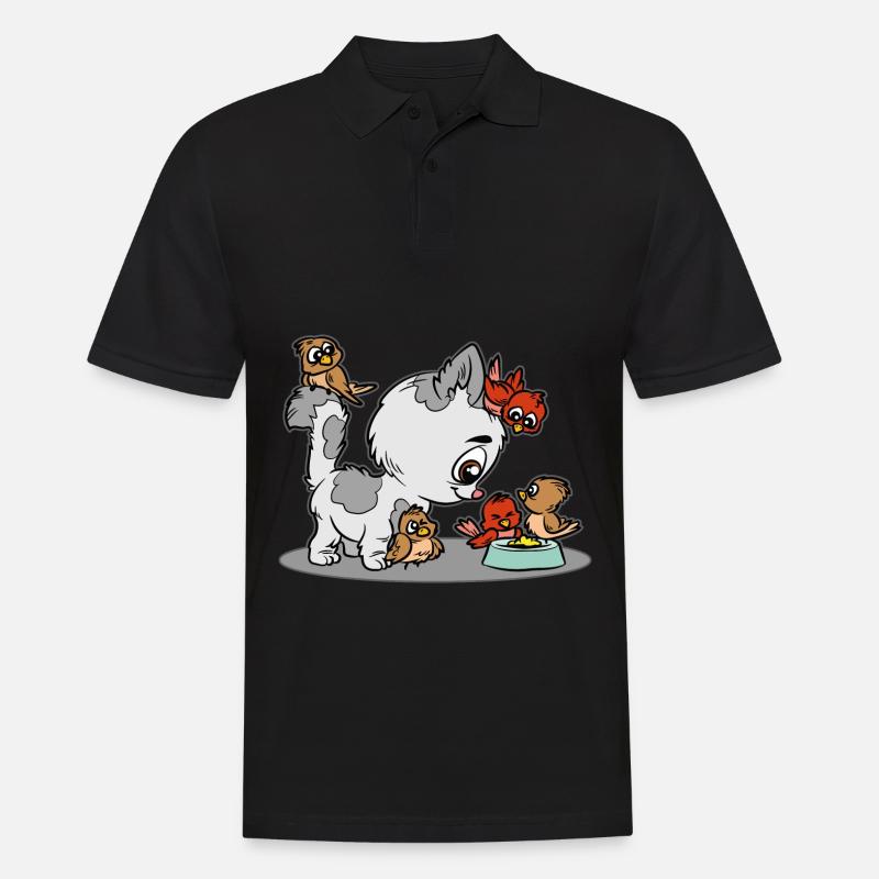 Kitten Bird Sharing Futter Tier - Männer Poloshirt - Schwarz