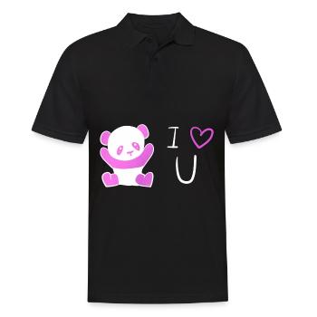pinker panda ich liebe dich - Männer Poloshirt - Schwarz - Vorne - Kai (181cm)