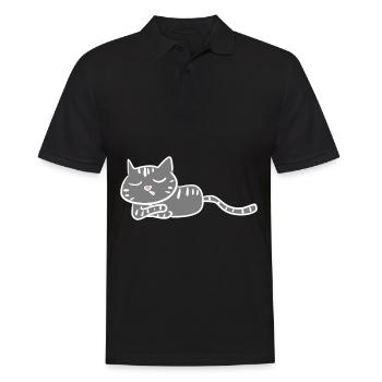 katze müde schlafen nacht - Männer Poloshirt - Schwarz - Vorne - Kai (181cm)