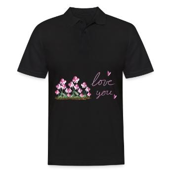 pinke blumen ich liebe dich herz - Männer Poloshirt - Schwarz - Vorne - Kai (181cm)