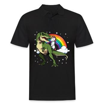 Dino-Einhorn im Regenbogenzauber - Männer Poloshirt - Schwarz - Vorne - Kai (181cm)
