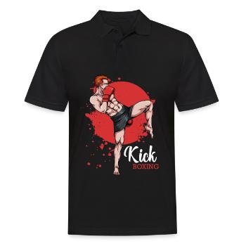 Kickboxer im Roten Hintergrund - Männer Poloshirt - Schwarz - Vorne - Kai (181cm)