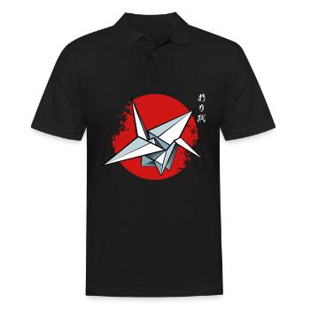 Grue origami sur cercle rouge - Polo Homme - noir - Devant - Kai (181cm)