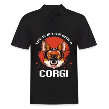 Corgi Diver Bathing Fun - Men's Polo Shirt - black - Front - Kai (181cm)