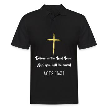 Croix de foi : Actes 16:31 Citation Tee - Polo Homme - noir - Devant - Kai (181cm)