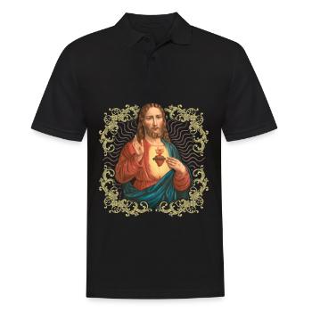 Jésus vintage, Jésus-Christ, Sacré-Cœur, Sauveur - Polo Homme - noir - Devant - Kai (181cm)
