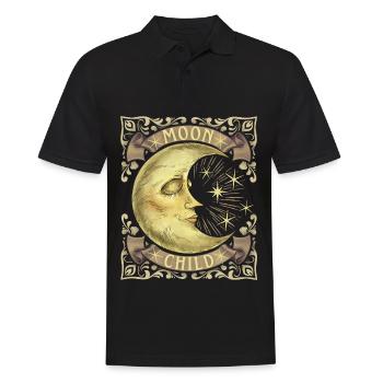 Moon-Child, Crescent, Boho Vintage, Victorian - Men's Polo Shirt - black - Front - Kai (181cm)