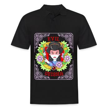 Geisha-Girl, Japan, Comic Style, - Männer Poloshirt - Schwarz - Vorne - Kai (181cm)