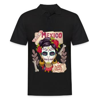 Mexico, Dia-de-los-Muertos, sugar-skull La-Catrina - Men's Polo Shirt - black - Front - Kai (181cm)