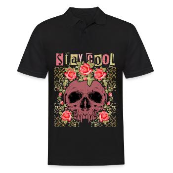 Crâne avec des roses, drôle de dicton Stay-Cool - Polo Homme - noir - Devant - Kai (181cm)