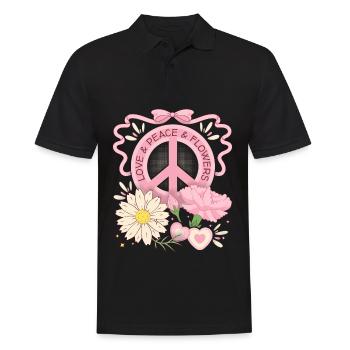 Symbole de paix Signe de paix, Amour-Paix-Fleurs - Polo Homme - noir - Devant - Kai (181cm)