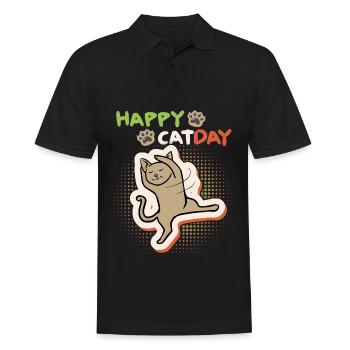 Katze, tanzende Katze, Happy Cat-Day, Katzentag - Männer Poloshirt - Schwarz - Vorne - Kai (181cm)