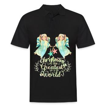 Angel, Angel Watercolor, Christmas Saying - Men's Polo Shirt - black - Front - Kai (181cm)
