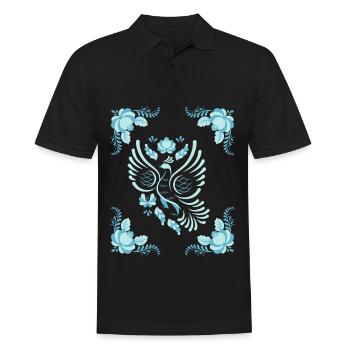 Volkskunst Friedenstaube, Gzhel Art, Gzhel-Kunst - Männer Poloshirt - Schwarz - Vorne - Kai (181cm)