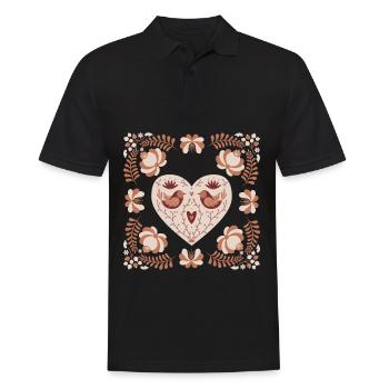 Volkskunst Herz und Vogel, Gzhel Art, Gzhel-Kunst - Männer Poloshirt - Schwarz - Vorne - Kai (181cm)