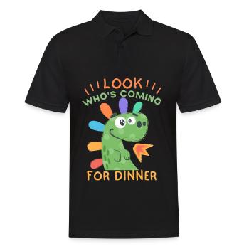 Lustiger Dinosaurier Einladung zum Abendessen - Männer Poloshirt - Schwarz - Vorne - Kai (181cm)