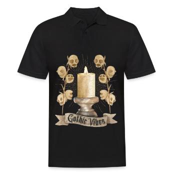Goth, Gothic-Vibes Totenkopf und Kerze - Männer Poloshirt - Schwarz - Vorne - Kai (181cm)