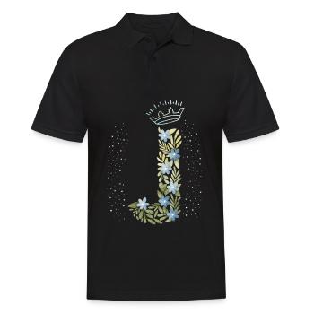 Monogram letter J with crown, floral ornament - Men's Polo Shirt - black - Front - Kai (181cm)