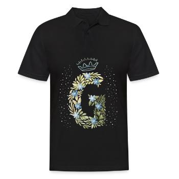 Monogramm Buchstabe G mit Krone, florales Ornament - Männer Poloshirt - Schwarz - Vorne - Kai (181cm)