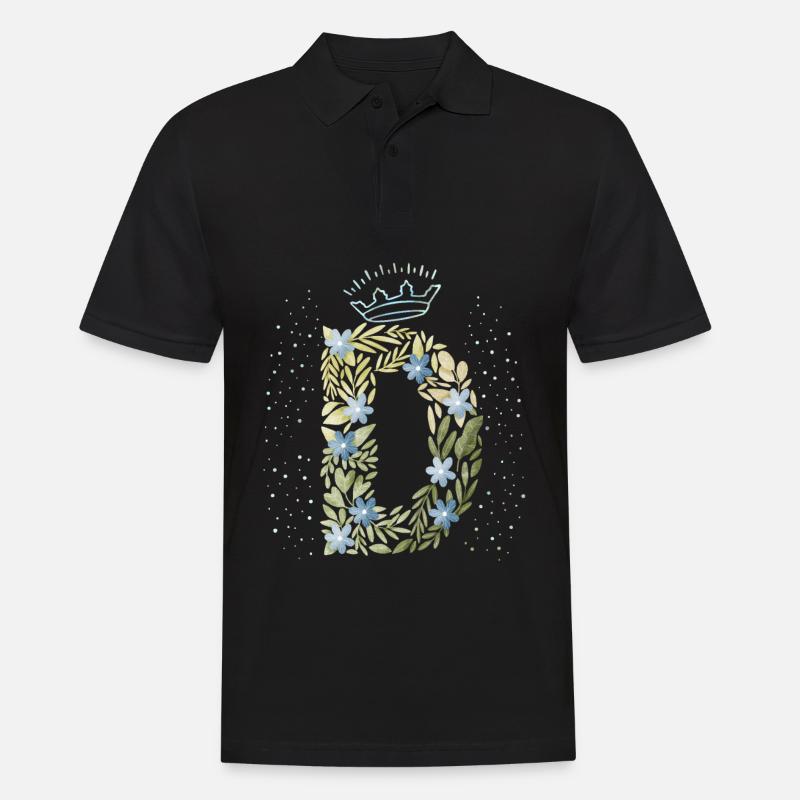 Monogramm Buchstabe D mit Krone, florales Ornament - Männer Poloshirt - Schwarz