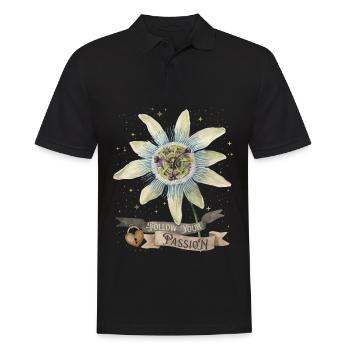 Passionsblume, Vintage-Botanische Illustration - Männer Poloshirt - Schwarz - Vorne - Kai (181cm)