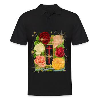 Jesus, Jesus Christ, vintage rose motif saying - Men's Polo Shirt - black - Front - Kai (181cm)