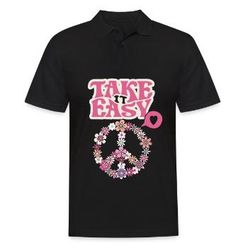 Frieden-Symbol mit Blumen Take-it-Easy Groovy-Stil - Männer Poloshirt - Schwarz - Vorne - Kai (181cm)