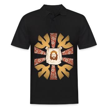 Jesus Christus, Tuch, Christlich, Friedenstauben - Männer Poloshirt - Schwarz - Vorne - Kai (181cm)