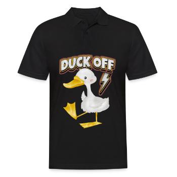 Comic duck, funny saying Duck-Off, Pun - Men's Polo Shirt - black - Front - Kai (181cm)