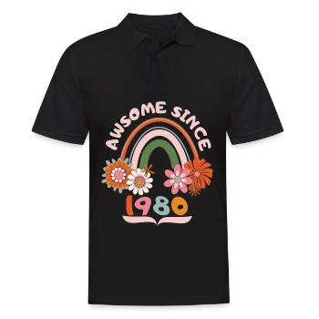 Retro style birthday, born 1980 vintage saying - Men's Polo Shirt - black - Front - Kai (181cm)