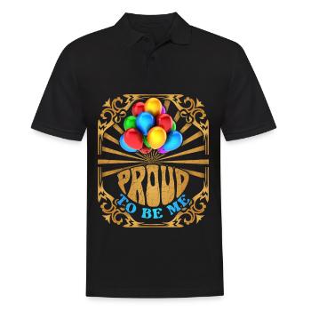 Rainbow Balloon, Proud-to-be-me slogan LGBTQ - Men's Polo Shirt - black - Front - Kai (181cm)