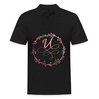 Monogramme, lettre U, ornement de calligraphie - Polo Homme - noir - Devant - Kai (181cm)