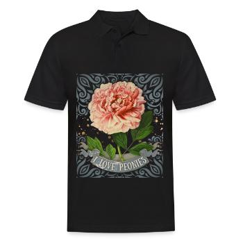Vintage Pfingstrose, botanisch, I-Love-Peonies - Männer Poloshirt - Schwarz - Vorne - Kai (181cm)