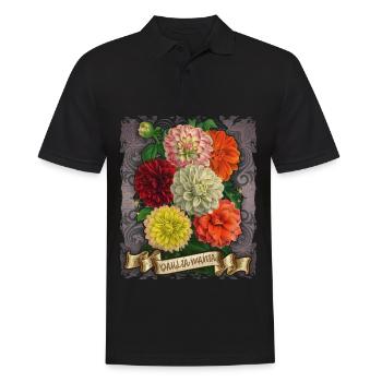Vintage Dahlien botanische Blumen Illustration - Männer Poloshirt - Schwarz - Vorne - Kai (181cm)