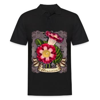 Vintage Gloxinie Blume botanische Illustration - Männer Poloshirt - Schwarz - Vorne - Kai (181cm)
