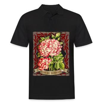 Rose antique botanical illustration Bordeaux rose - Men's Polo Shirt - black - Front - Kai (181cm)