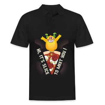 Funny Pizza, Pizza Corner, Slice-To-Meet-You, Pun - Men's Polo Shirt - black - Front - Kai (181cm)