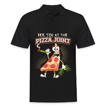 Drôle de pizzeria avec un joint de cannabis, jeu de mots - Polo Homme - noir - Devant - Kai (181cm)