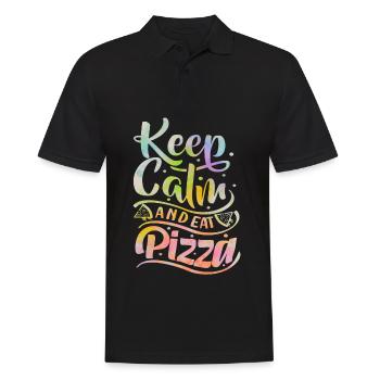 Pizza Saying, Keep-Calm, Italian Pizzeria - Men's Polo Shirt - black - Front - Kai (181cm)