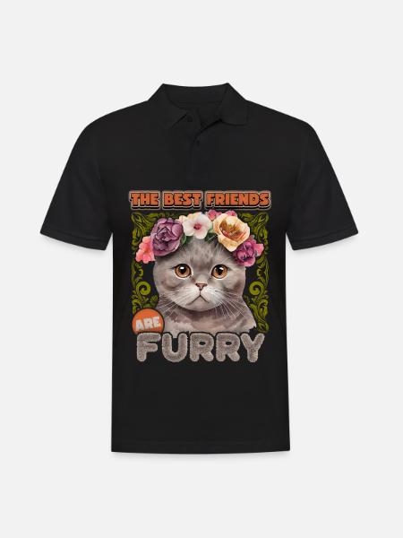 British Shorthair chat vintage avec couronne de fleurs - Polo Homme - noir